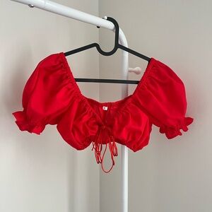 Red Puff Sleeve Crop Top